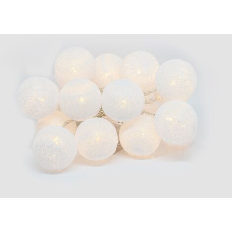 Sysled – Guirlande lumineuse d'extérieur 2,5 mètres – 20 boules en coton blanc chaud – Fonctionne avec 3 piles AA – Autonomie jusqu'à 8 heures