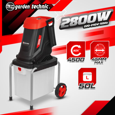 Broyeur de végétaux électrique 2800W avec bac récupérateur 50L - Elem Garden