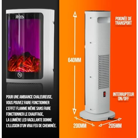 Radiateur céramique 2000W avec effet flamme - Warm Tech