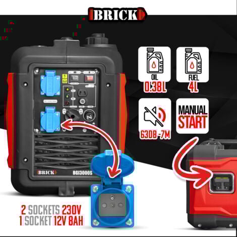 Groupe électrogène inverter silencieux max 2900W - 2 prises - Brick
