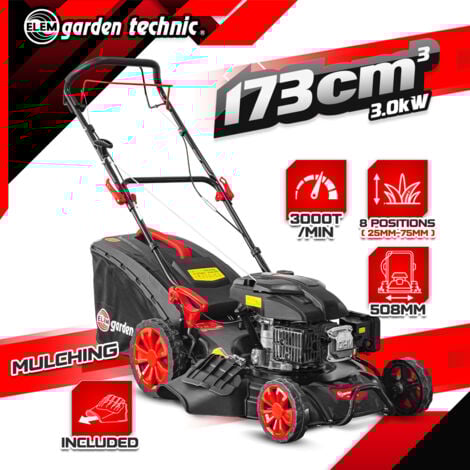 Tondeuse thermique autotractée 173 CC - 508mm avec éjection latérale et mulching - Elem Garden
