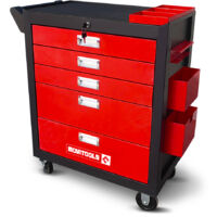 Servante d'atelier roulante 5 tiroirs – Acier renforcé – Charge max 150kg – Panneaux perforés pour accessoires – Dimensions 745x362x870mm – Movitools