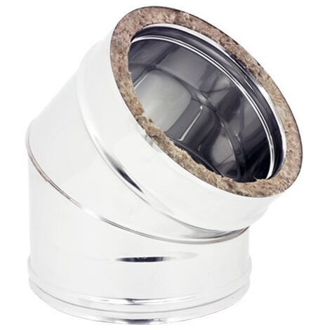 Gomito curva acciaio inox doppia parete di 130 - de 180mm, scegli se 45 gradi