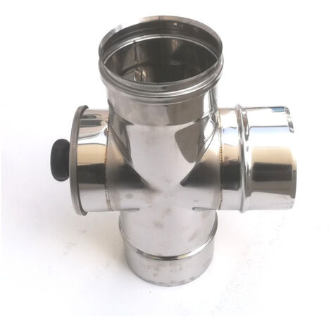 Raccordo a t da 180mm in acciaio inox croce con ispezione 5 decimi aisi 304 (1/5)