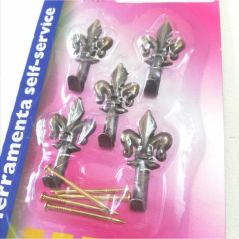 Set 15 Ganci Per Quadri Oro - Forma A Giglio Fiorentino, 44 Mm, Con Chiodi, In Ferro