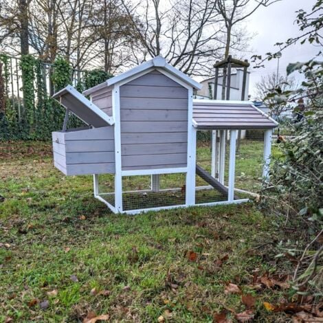 Poulailler Faverolles S Gris 2 À 4 Poules Toit Bois Ouvrant