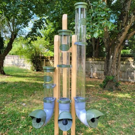 Animal Valley – Mangeoire tubulaire pour volailles et gibiers 7kg – Plastique vert transparent – Anti-gaspillage et résistant aux intempéries – Fixation murale