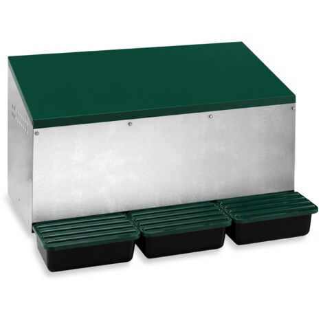 Pondoir poule extérieur en métal galvanisé 3 nichoirs – Bacs de récupération des œufs – Dimensions L80 x l52 x H48 cm – Poulailler Direct