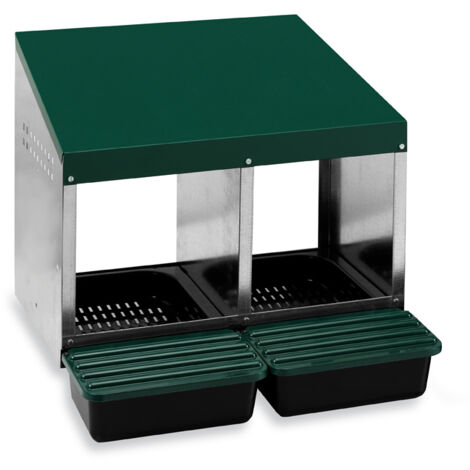 Pondoir poule double avec bac de ramassage – Plastique et tôle galvanisée – Fond incliné pour œufs faciles à retirer – Dimensions 53x52x43,5cm – Poulailler Direct