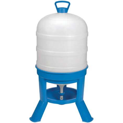 Abreuvoir pour volailles 40L en plastique avec siphon et 3 pieds – Réservoir à vanne pour régulation d'eau – Couleur bleu et blanc – Gaun