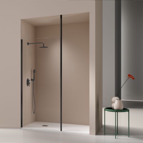 Paroi de douche fixe FRESH LEVANTE profil noir mat 90 cm Sans sérigraphie (1/5)