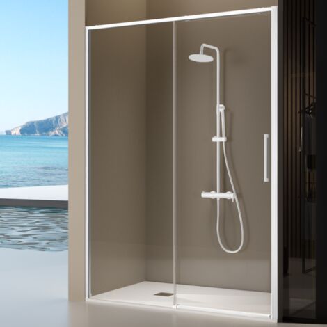 Paroi de douche fixe + porte coulissante DELTA blanc mat 130-132.6 cm (1/5)