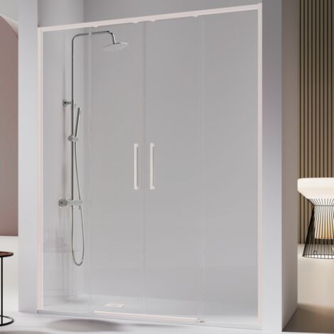 Paroi de douche 2 verres fixes + 2 portes coulissantes DELTA blanc mat 145-147.6 cm (1/5)