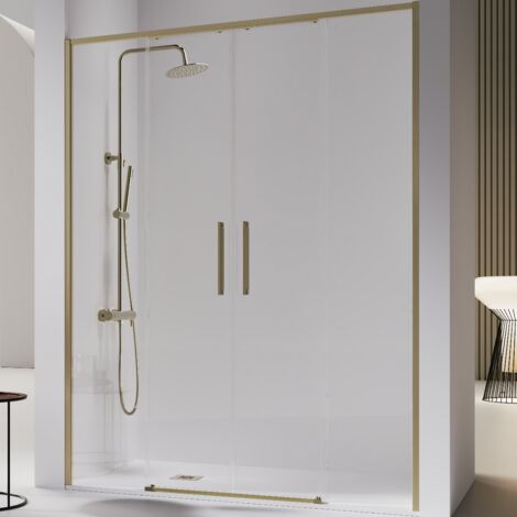 Paroi de douche 2 verres fixes + 2 portes coulissantes DELTA or brossé 165-167.6 cm (1/5)