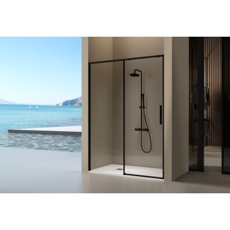 Paroi de douche fixe avec porte coulissante noir mat, 120 x 80 x 195 cm,  TORONI