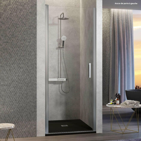 Porte de douche pivotante NARDI 65-69 cm – Verre trempé 6 mm – Hauteur 195 cm – Aluminium anodisé brillant – Traitement anti-calcaire – Kassandra