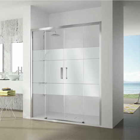 Paroi de douche 2 verres fixes + 2 portes coulissantes S400 verre sérigraphié 150 cm Sans paroi latérale (1/5)