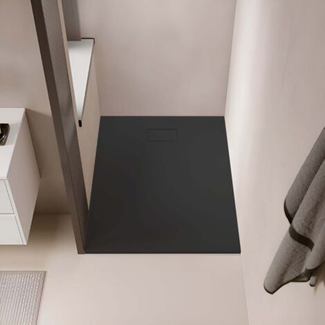 Stano. – Receveur de douche à encastrer 80 x 80 cm – Extra plat noir – SoliCast® surface ardoisée – Antidérapant classe C – Cache-bonde inclus