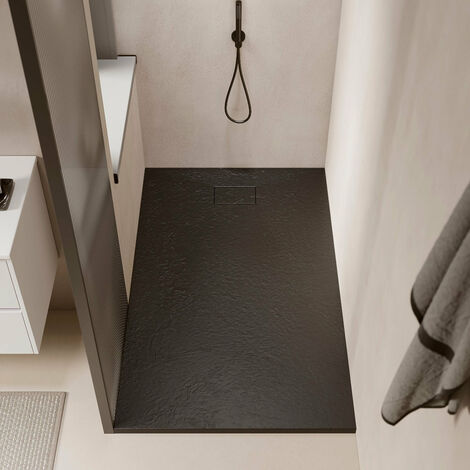 Stano. – Receveur de douche à encastrer 70 x 140 cm – Extra plat en SoliCast® – Finition ardoisée antidérapante – Cache-bonde inclus