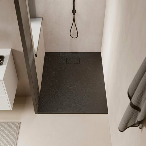 Receveur de douche 80x 130 cm extra plat PIATTO en SoliCast® surface ardoisée noir