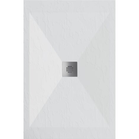 Receveur de douche 70x100 cm extra plat DEXA en résine surface ardoisée blanc Grille inox (1/5)