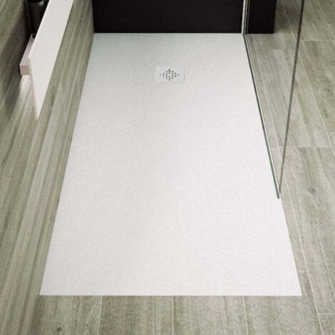 Receveur de douche 100 x 160 cm extra plat PURE en résine surface ardoisée blanc Grille inox