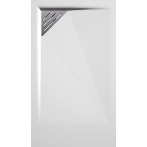 Receveur de douche 80x150 cm extra plat TRINITY blanc en résine minérale grille à Gauche (1/5)