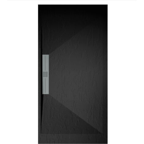 Receveur de douche 80x170 cm extra plat EDIS en résine surface ardoisée noir Grille noire (1/5)