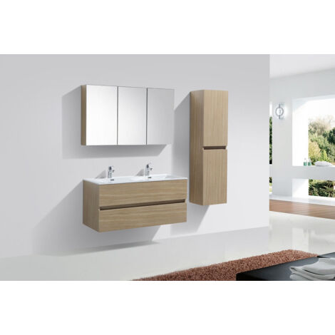 Ensemble de meubles salle de bain design SIENA largeur 144 cm chêne clair texturé Avec (1/5)