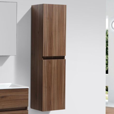 Stano. – Armoire de rangement suspendue 150 cm – Noyer mélaminé – 2 portes – 4 espaces de rangement – Charnières amorties pour fermeture silencieuse (1/5)