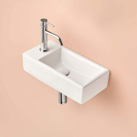 Lave-main suspendu rectangulaire en céramique MINI blanc 40.5 x 21 cm
