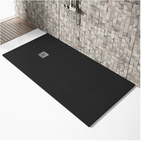 Receveur de douche 70x180cm extra plat MADISON en résine surface ardoisée noir (1/5)