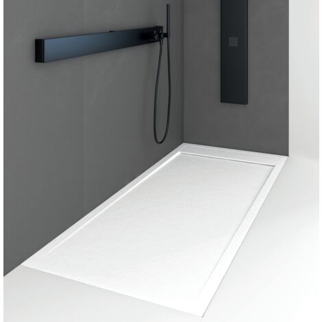 Stano. – Receveur de douche à poser 80 x 140 cm – Extra plat en résine polyester – Surface ardoisée blanche – Antidérapant classe 3