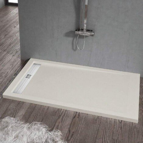 Receveur de douche 90 x 200 cm extra plat ELITE en résine surface ardoisée sable (1/5)