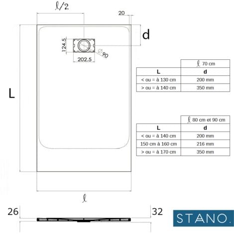 Receveur de douche 90 x 160 cm extra plat PIATTO en SoliCast® surface ardoisée blanc