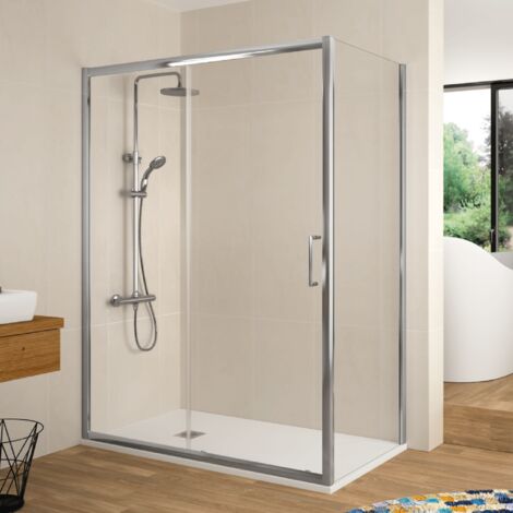 Paroi de douche fixe + Porte coulissante BELLA 140 cm Paroi latérale : 77 - 79 cm (1/5)