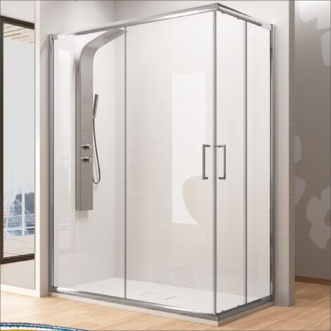 Paroi de douche accès en angle 2 verres fixes + 2 portes coulissantes BELLA 110 x 90 cm (1/3)