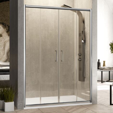 Paroi de douche 2 verres fixes + 2 portes coulissantes BELLA 165 cm Sans paroi latérale (1/4)