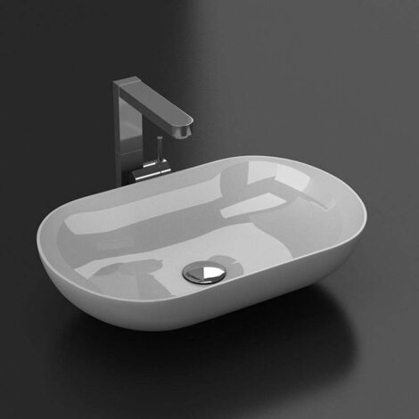 Stano. – Vasque à poser ovale en marbre de synthèse 54 x 34 cm – Finition brillante – Sans trop-plein – Pour salle de bain moderne