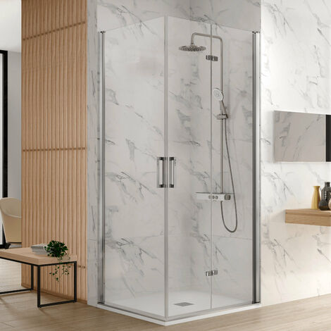 Paroi de douche accès en angle NARDI 1 porte pivotante 70 cm + 1 porte pliante 80 cm à droite (1/5)