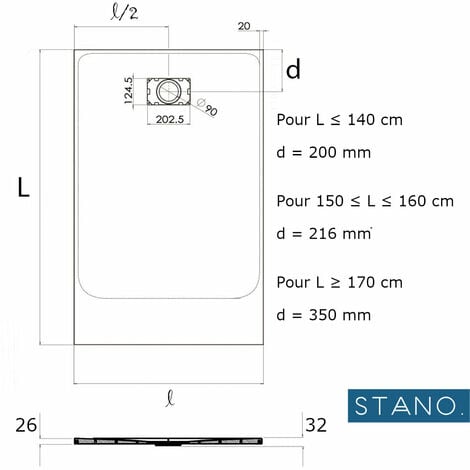Receveur de douche 90 x 140 cm extra plat PIATTO en SoliCast® surface ardoisée gris
