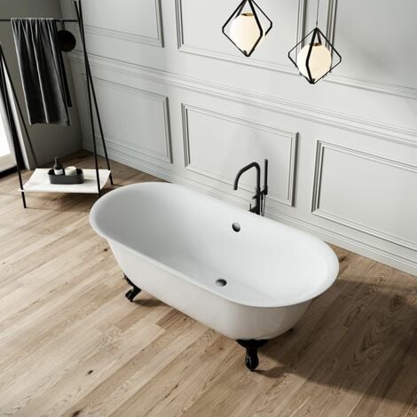 Baignoire ancienne sur pieds SURRY HILLS Blanche 165 cm Pieds d'Aigle Noirs