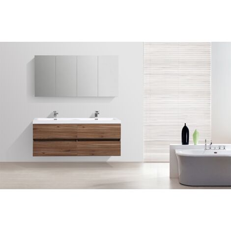 Meuble salle de bain design double vasque SIENA largeur 144 cm noyer