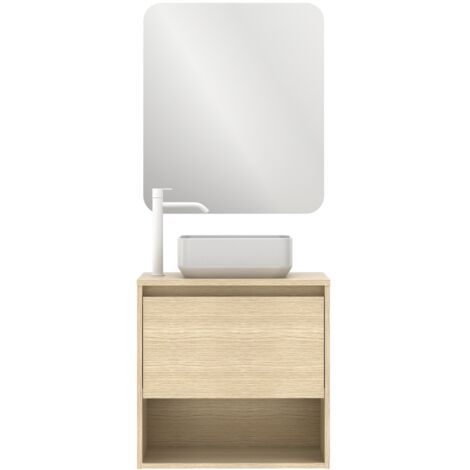 Meuble salle de bain suspendu avec vasque posée NIWA TOP chêne sablé 80 cm Miroir non inclus (1/5)