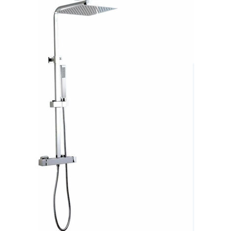 Mirlo – Colonne de douche thermostatique carrée 30 cm – Finition chromée – Douchette en ABS – Colonne réglable 77-115 cm – Débit 12 L/min (1/4)