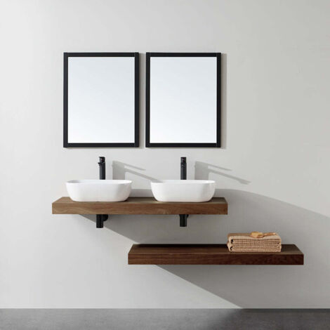 Stano. – Plan de toilette suspendu mélaminé noyer 120 x 46 cm – Design minimaliste – Non pré-percé pour vasque et robinetterie – Équerres de fixation incluses