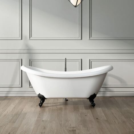 Baignoire ancienne sur pieds DARLINGTON Blanche 175 cm Pieds d'Aigle Noirs