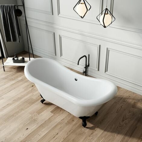 Baignoire ancienne sur pieds DARLINGTON Blanche 175 cm Pieds d'Aigle Noirs