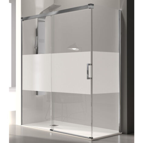 Paroi de douche fixe + Porte coulissante GLASÉ verre sérigraphié 165 cm Sans paroi latérale (1/5)