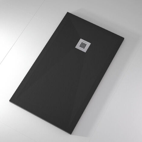 Receveur de douche 90x120 cm extra plat ONDA en résine surface ardoisée noir Grille inox (1/5)